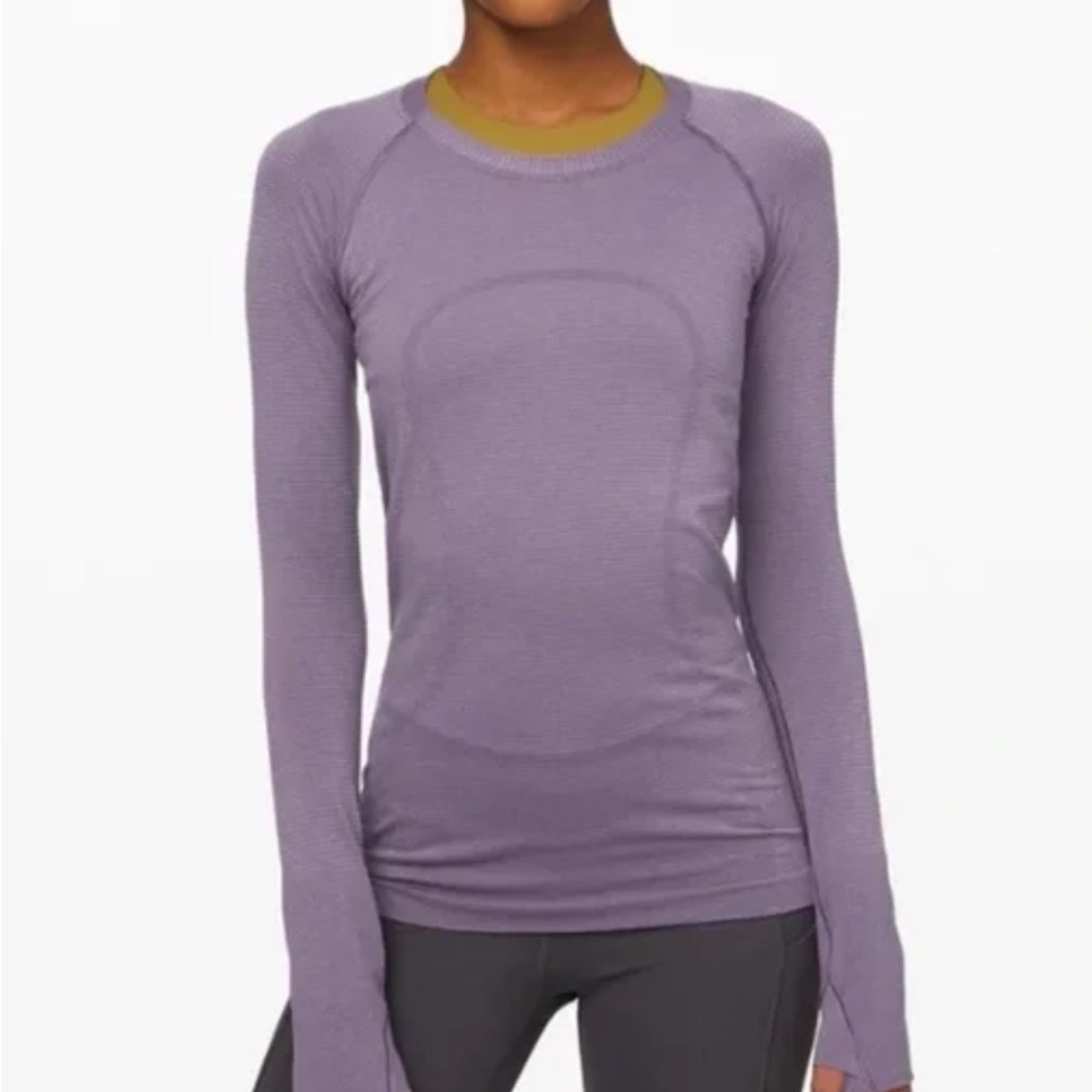 Lululemon Swiftly Speed Shine Womens Thumbholes Shimmer Purple Quartz Size 6